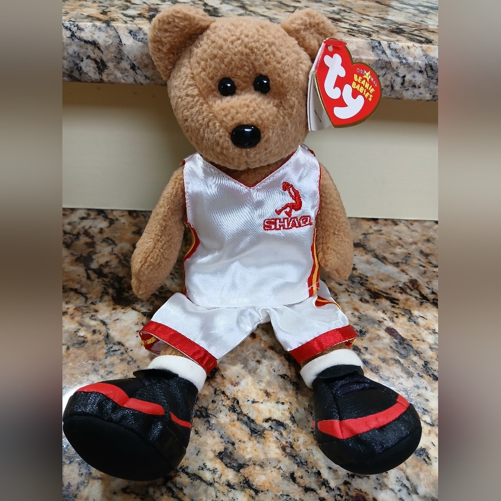 Ty Bear in White and Red Basketball Outfit